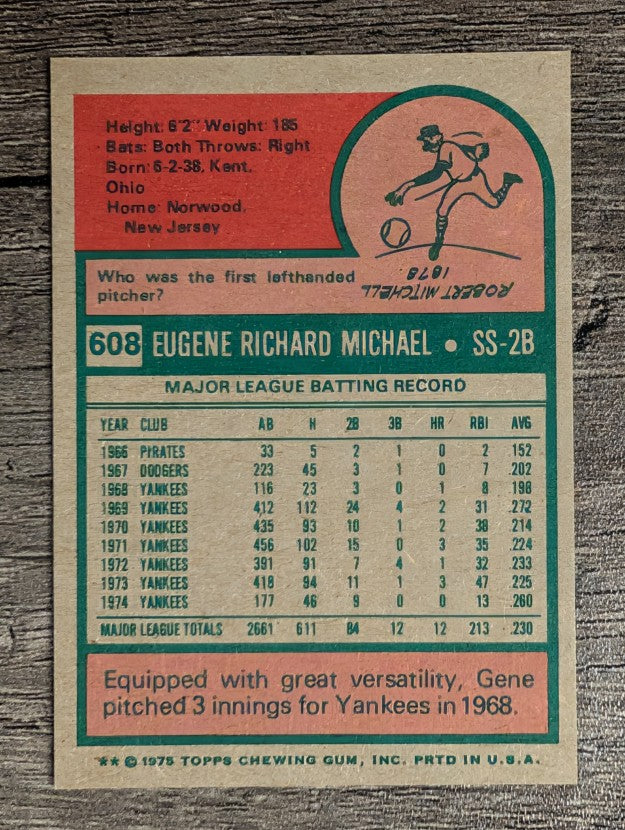 1975 Topps Mini #608 Gene Michael (EXMT)