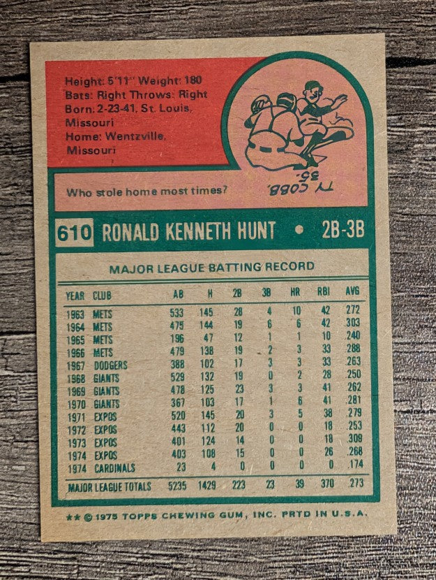 1975 Topps Mini #610 Ron Hunt (NM)