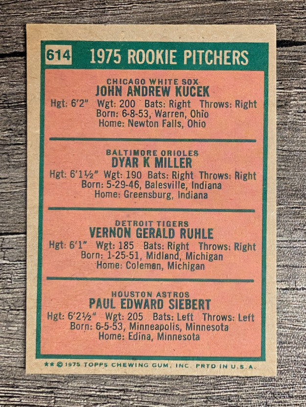 1975 Topps Mini #614 Jack Kucek/Dyar Miller/Vern Ruhle/Paul Siebert RC (NM)