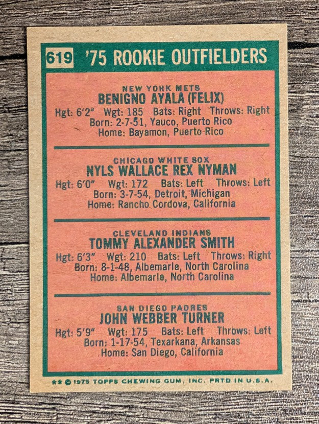 1975 Topps Mini #619 Benny Ayala/Nyls Nyman/Tommy Smith/Jerry Turner RC (NMMT)