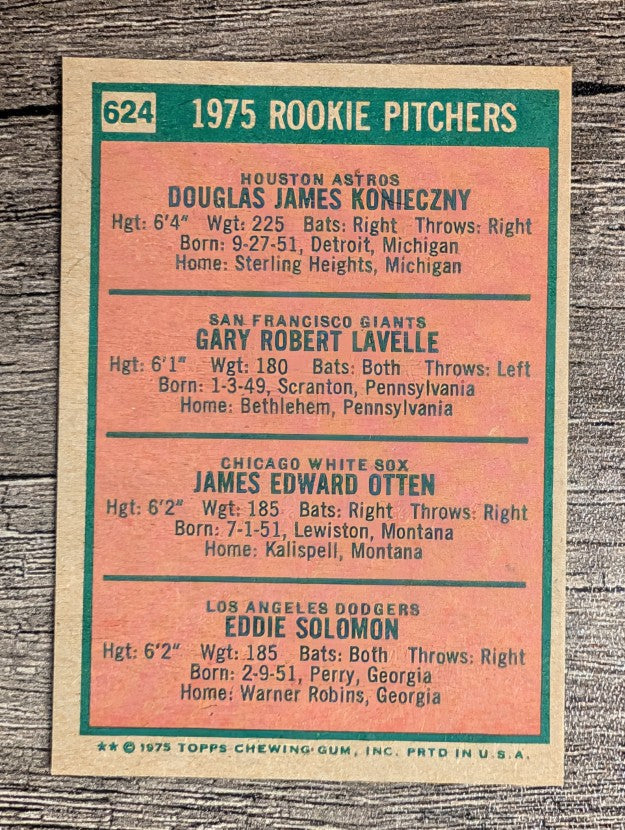 1975 Topps Mini #624 Doug Konieczny/Gary Lavelle/Jim Otten/Eddie Solomon RC (NM)