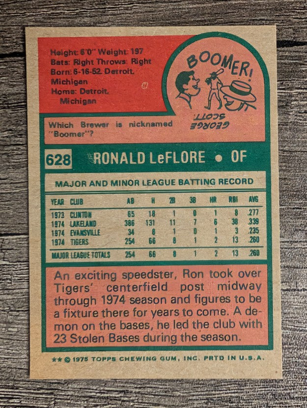 1975 Topps Mini #628 Ron LeFlore RC (EXMT)