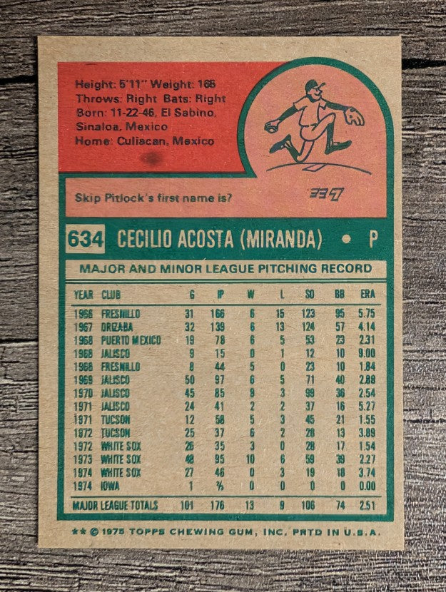 1975 Topps Mini #634 Cy Acosta (NMMT)