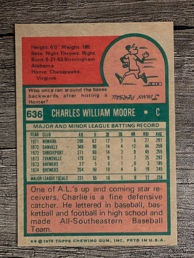 1975 Topps Mini #636 Charlie Moore (NM)