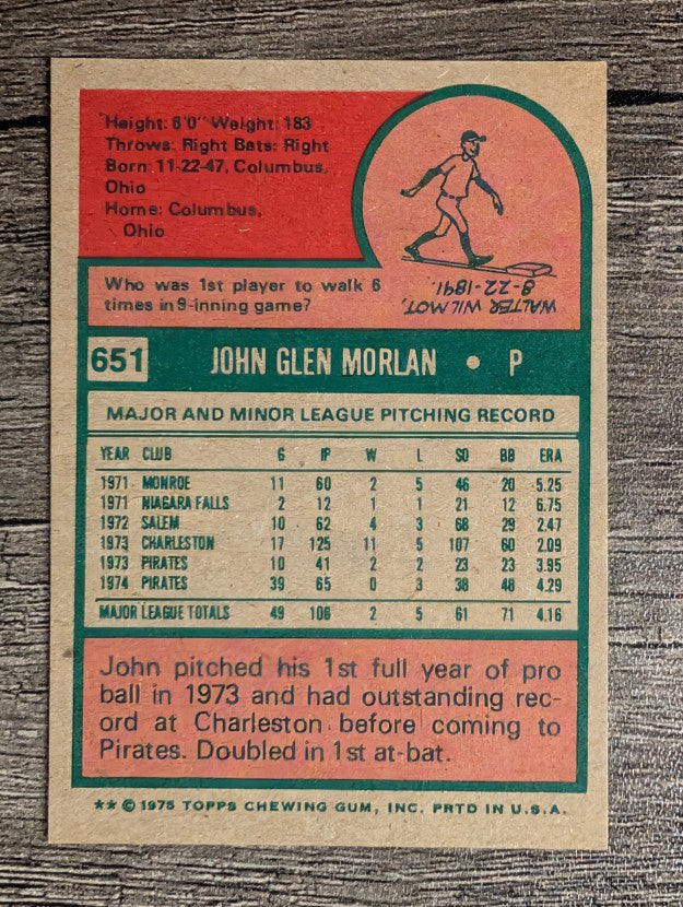 1975 Topps Mini #651 John Morlan RC (NM)