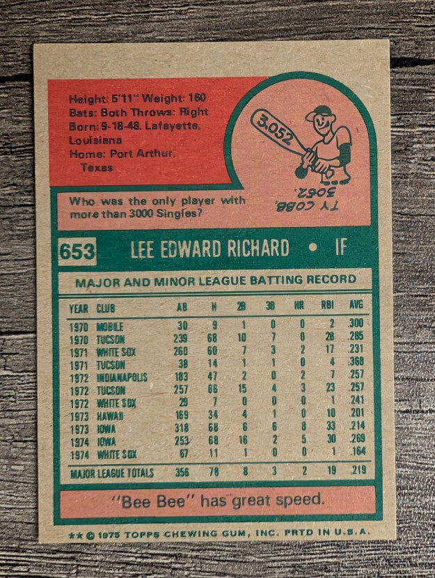 1975 Topps Mini #653 Lee Richard (NM)