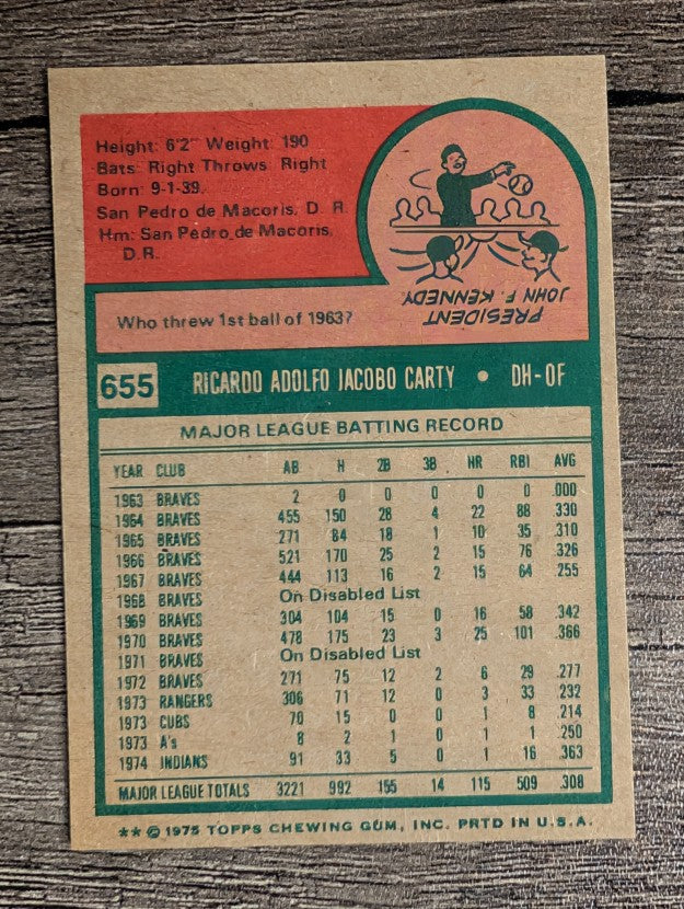 1975 Topps Mini #655 Rico Carty (EXMT)