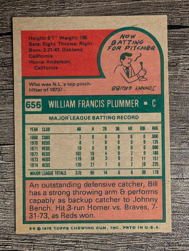 1975 Topps Mini #656 Bill Plummer (NM)