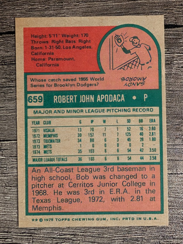 1975 Topps Mini #659 Bob Apodaca (EXMT)