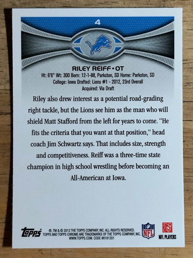 2012 Topps Chrome #4 Riley Reiff RC