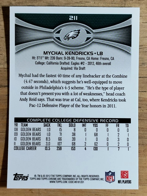 2012 Topps Chrome #211 Mychal Kendricks RC