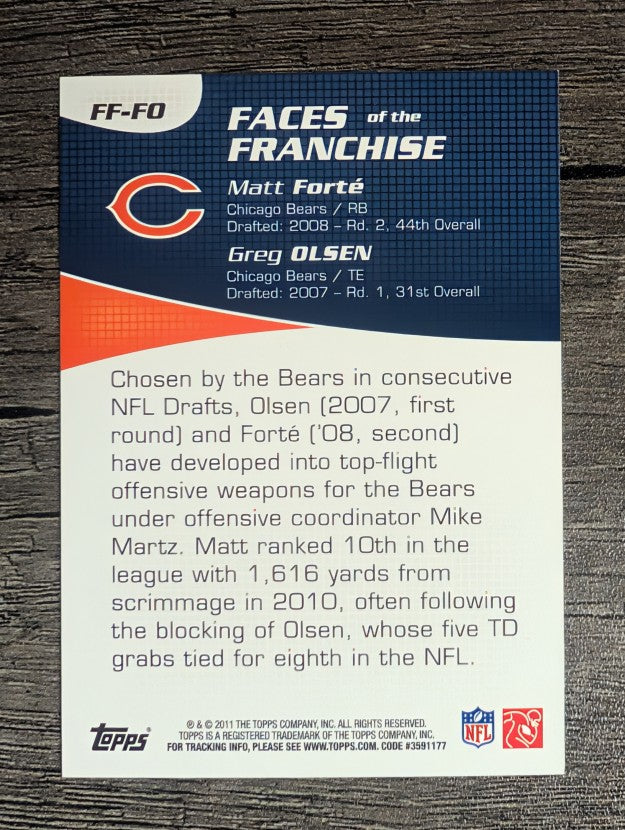 2011 Topps Faces of the Franchise #FO Matt Forte/Greg Olsen