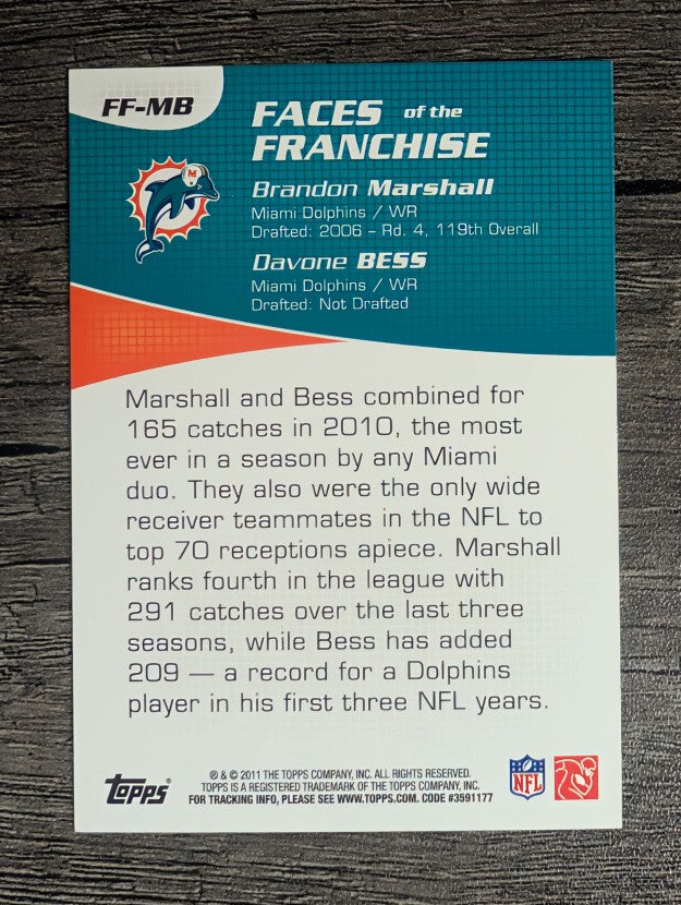 2011 Topps Faces of the Franchise #MB Brandon Marshall/Davone Bess