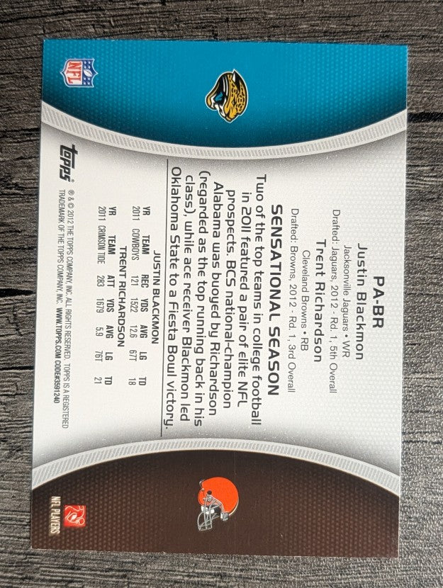 2012 Topps Paramount Pairs #PABR Justin Blackmon/Trent Richardson