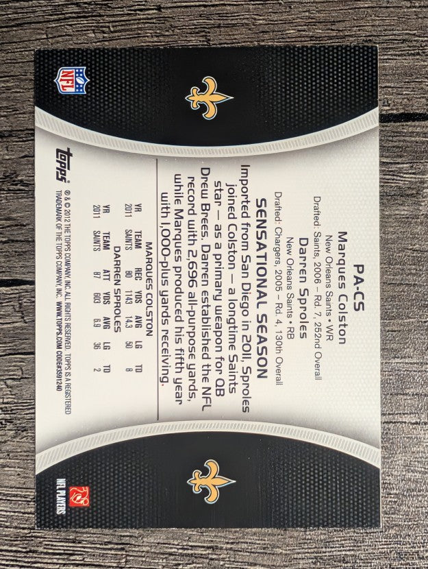 2012 Topps Paramount Pairs #PACS Marques Colston/Darren Sproles