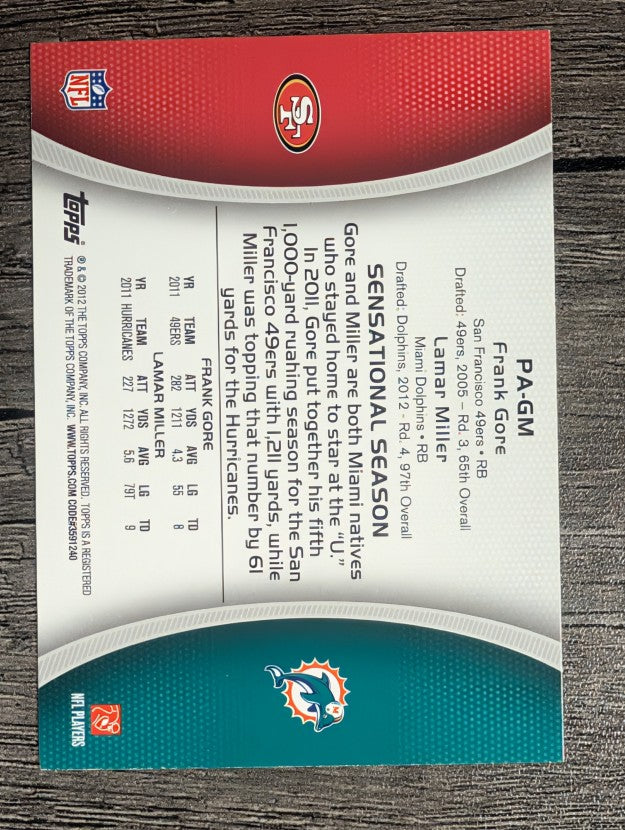 2012 Topps Paramount Pairs #PAGM Frank Gore/Lamar Miller