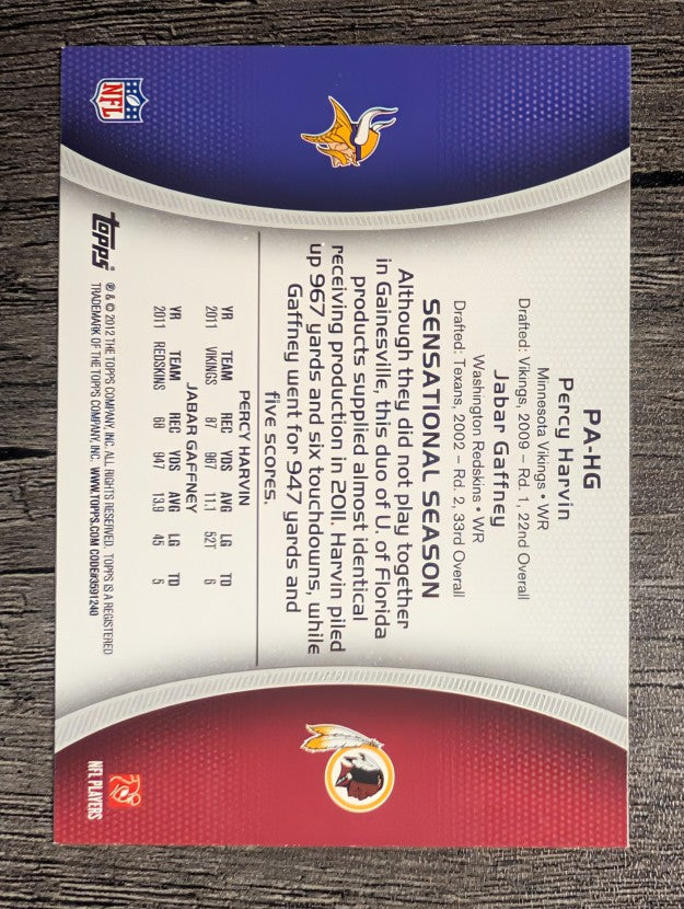 2012 Topps Paramount Pairs #PAHG Percy Harvin/Jabar Gaffney