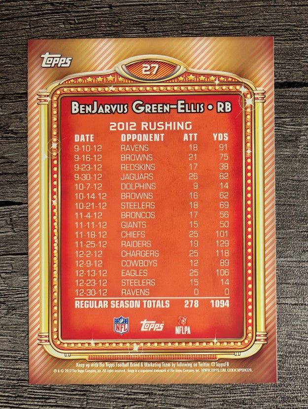 2013 Topps 1000 Yard Club #27 BenJarvus Green-Ellis