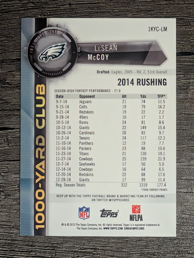 2015 Topps 1000 Yard Club #1KYCLM LeSean McCoy