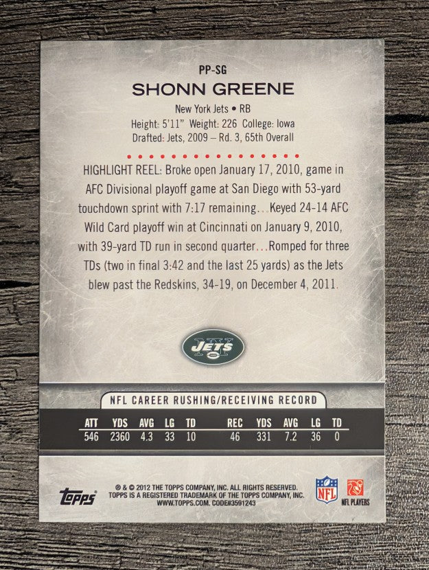 2012 Topps Prolific Playmakers #PPSG Shonn Greene