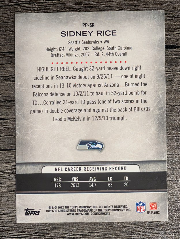 2012 Topps Prolific Playmakers #PPSR Sidney Rice