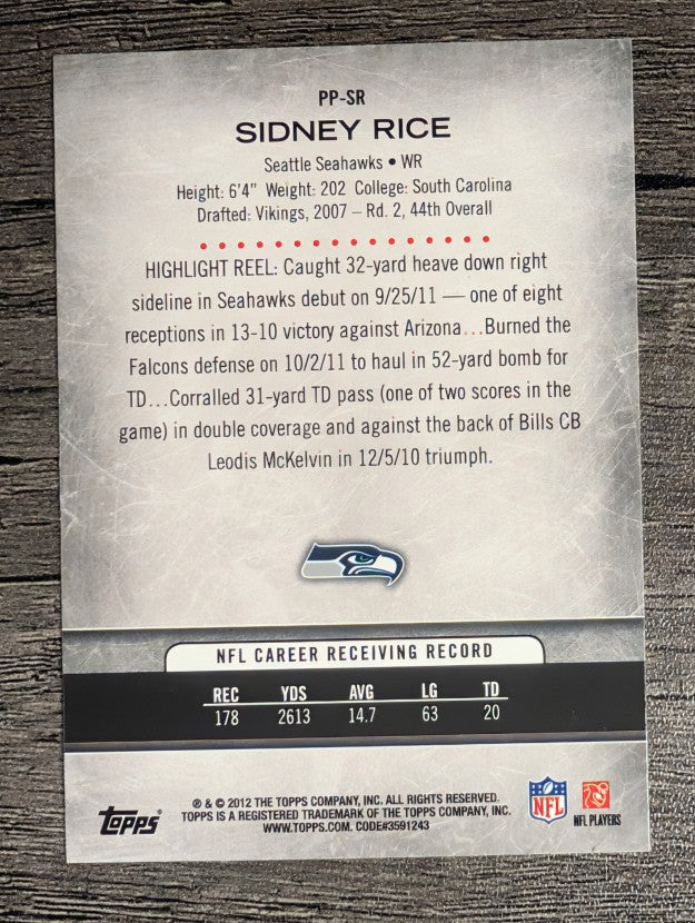 2012 Topps Prolific Playmakers #PPSR Sidney Rice