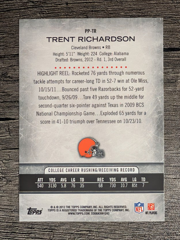 2012 Topps Prolific Playmakers #PPTR Trent Richardson