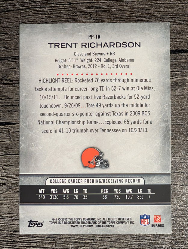 2012 Topps Prolific Playmakers #PPTR Trent Richardson