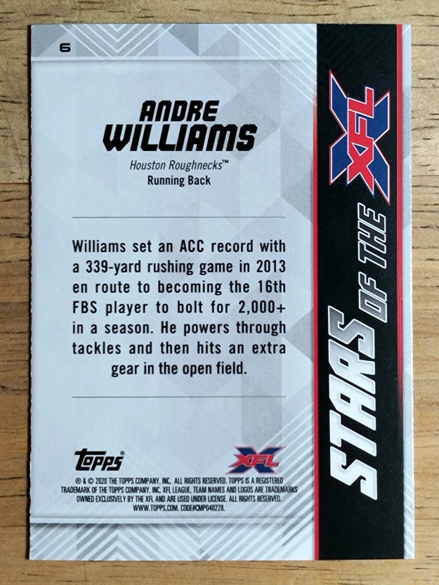 2020 Topps XFL Stars of the XFL #6 Andre Williams