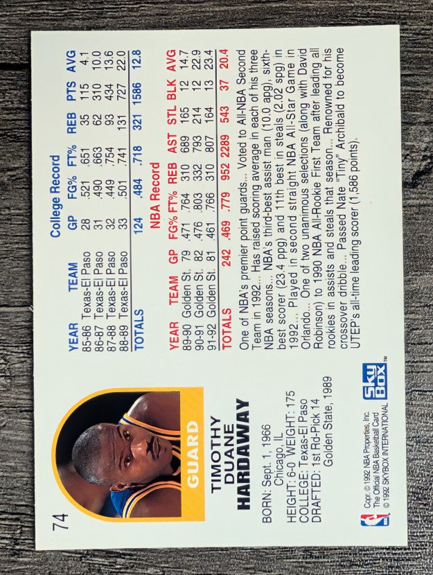 1992-93 Hoops #74 Tim Hardaway