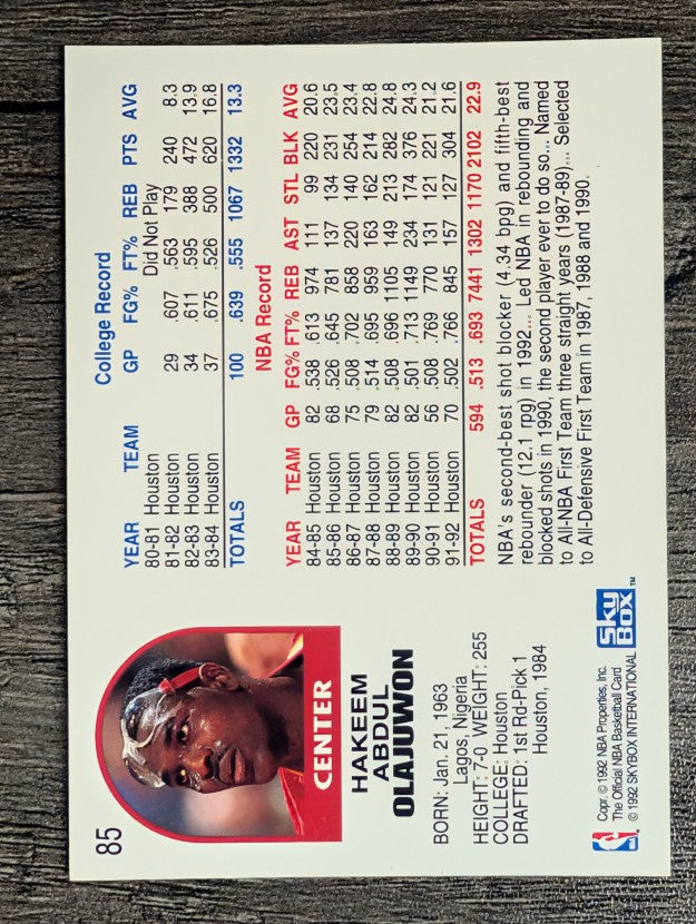 1992-93 Hoops #85 Hakeem Olajuwon