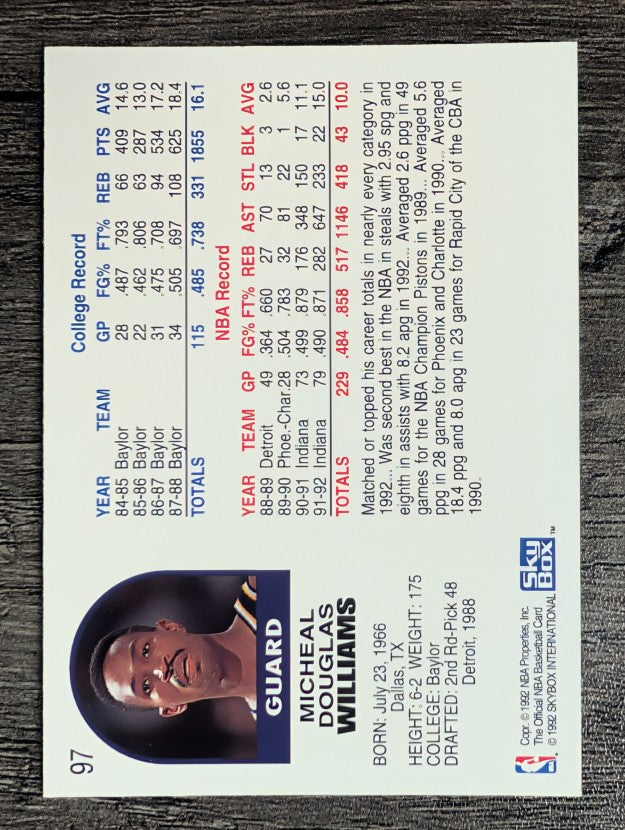 1992-93 Hoops #97 Micheal Williams