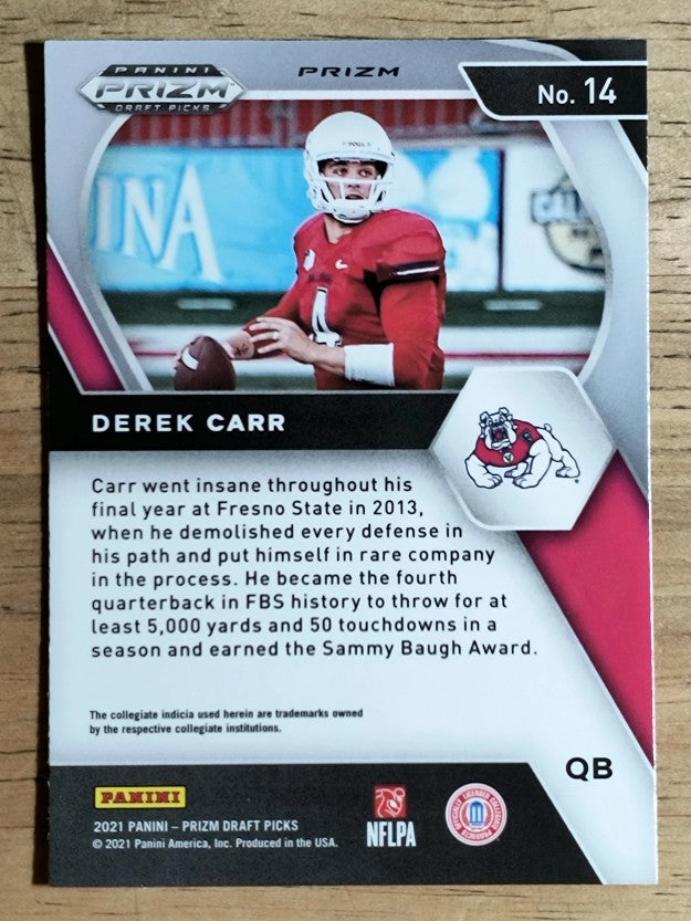 2021 Panini Prizm Draft Picks Prizms Red White and Blue #14 Derek Carr
