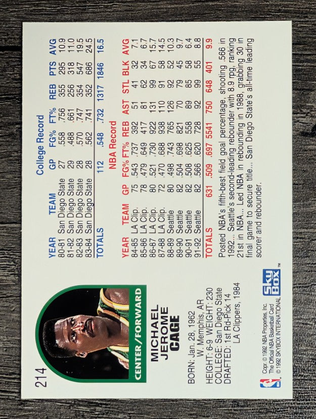 1992-93 Hoops #214 Michael Cage