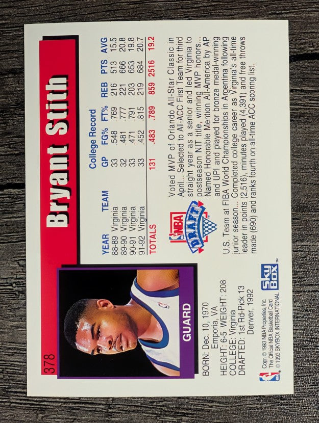 1992-93 Hoops #378 Bryant Stith RC