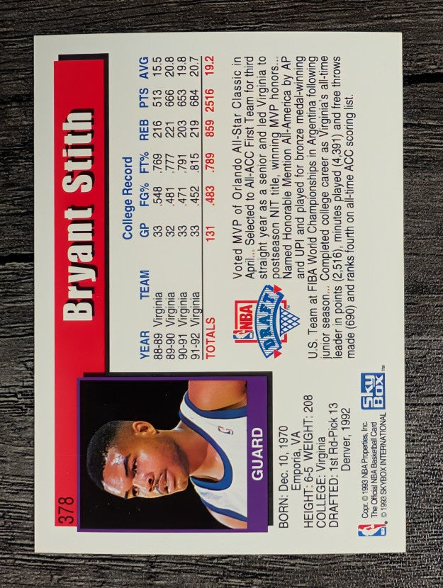1992-93 Hoops #378 Bryant Stith RC