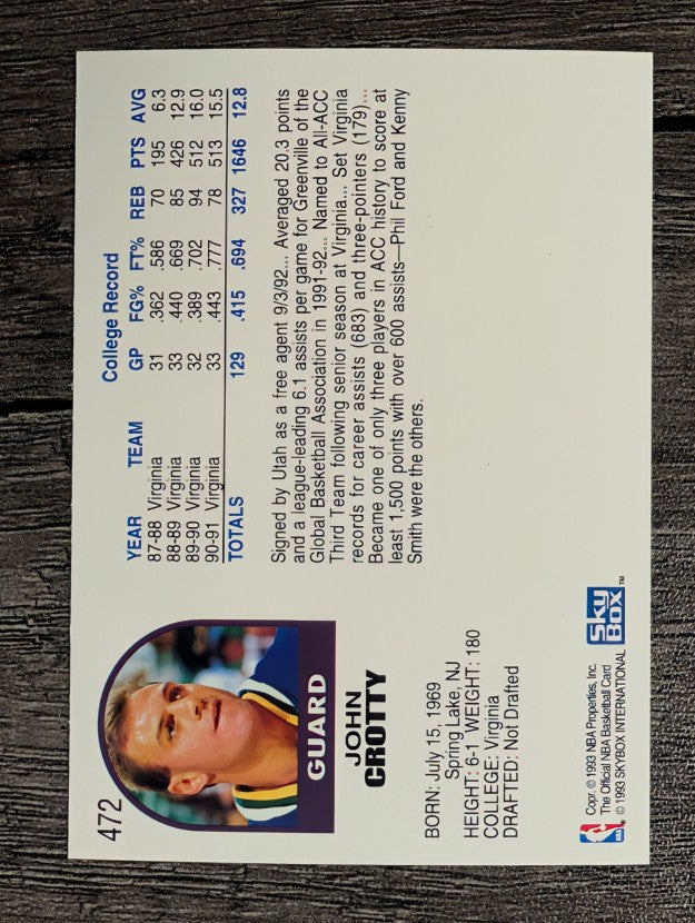 1992-93 Hoops #472 John Crotty RC