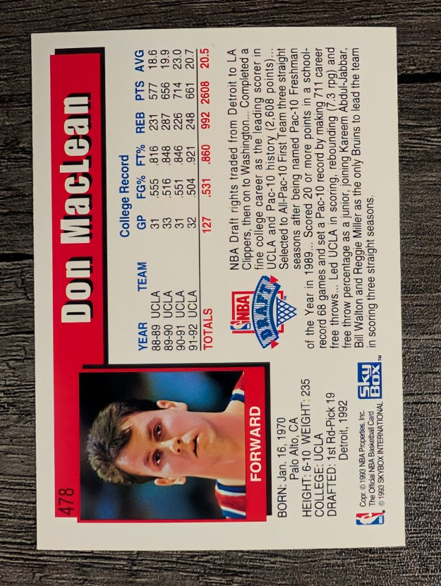 1992-93 Hoops #478 Don MacLean RC