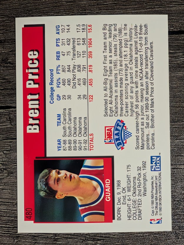 1992-93 Hoops #480 Brent Price RC