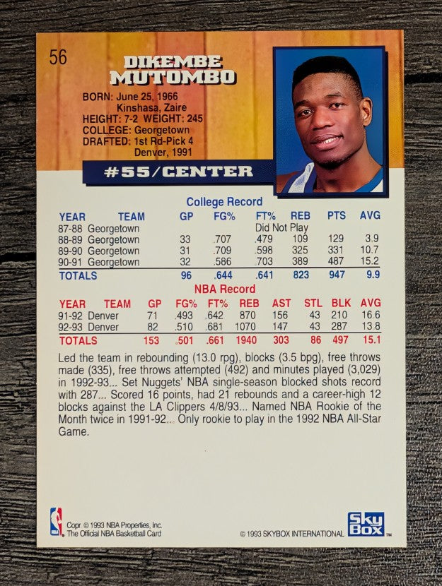 1993-94 Hoops #56 Dikembe Mutombo