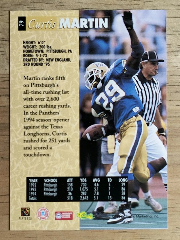 1995 Classic Five Sport #79 Curtis Martin