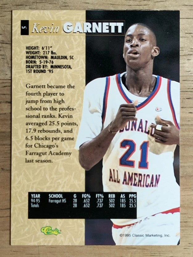 1995 Classic Five Sport #5 Kevin Garnett