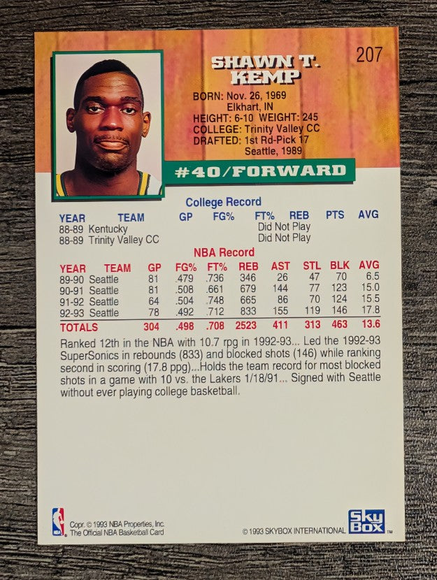 1993-94 Hoops #207 Shawn Kemp