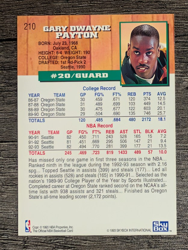1993-94 Hoops #210 Gary Payton