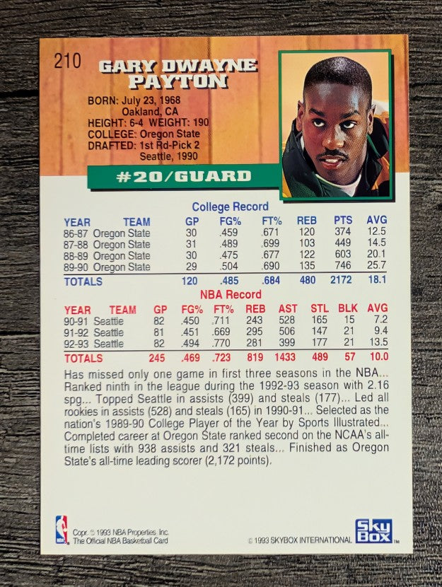 1993-94 Hoops #210 Gary Payton