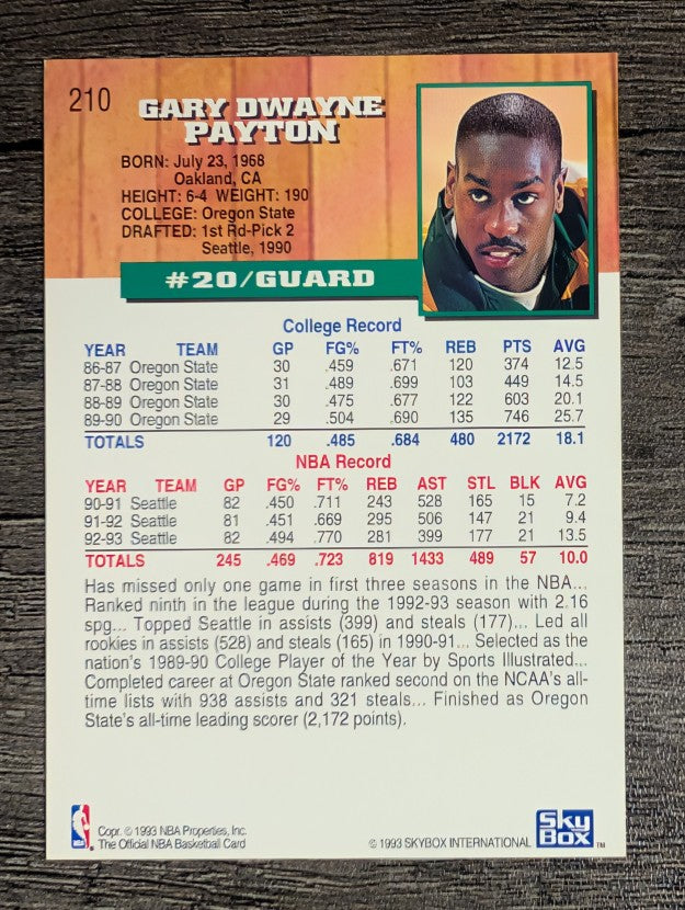 1993-94 Hoops #210 Gary Payton