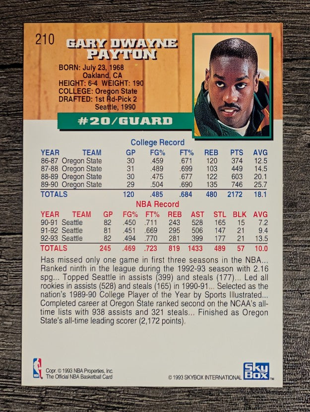 1993-94 Hoops #210 Gary Payton