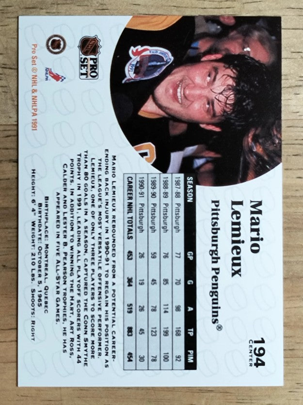 1991-92 Pro Set #194 Mario Lemieux