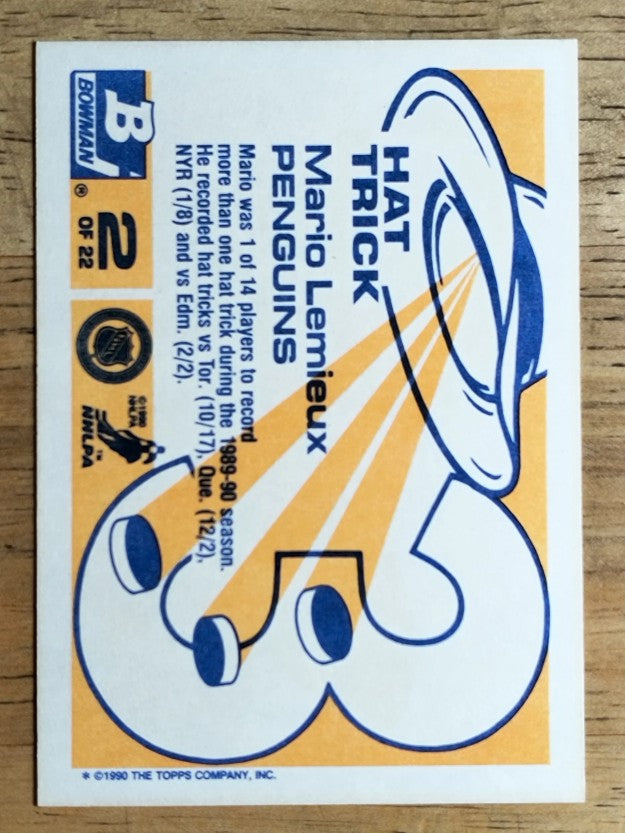 1990-91 Bowman Hat Tricks #2 Mario Lemieux