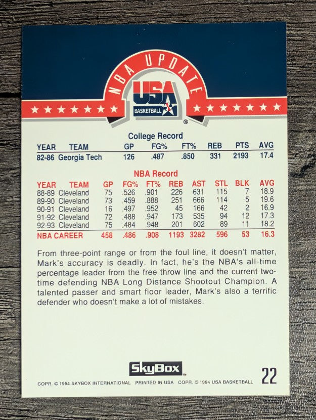1994 SkyBox USA #22 Mark Price/NBA Update